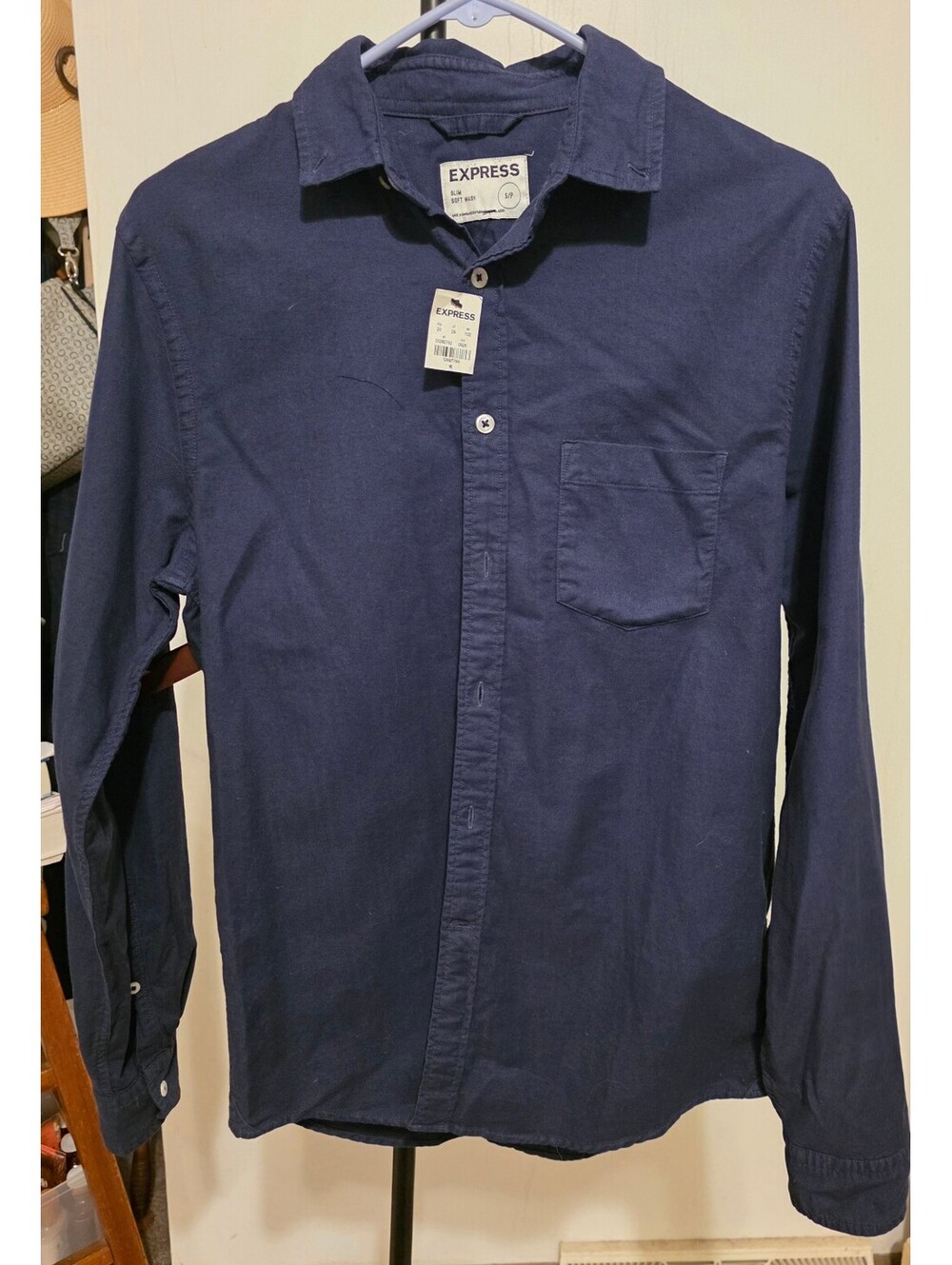 Express navy button-front shirt
